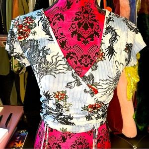 Dragon print mock wrap tshirt